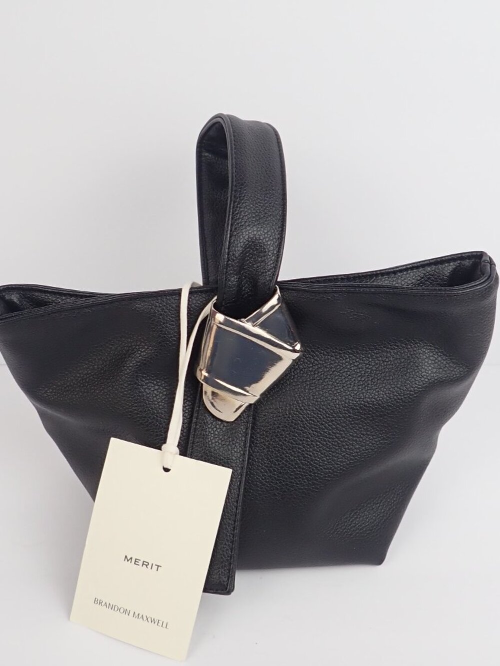 Merit Beauty x Brandon Maxwell Black Faux Leather Mini Tote Bag NWT